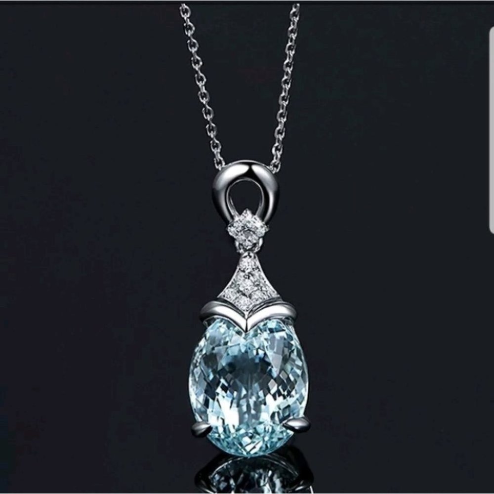 New light blue natural stone necklace pendant - Picture 2 of 8